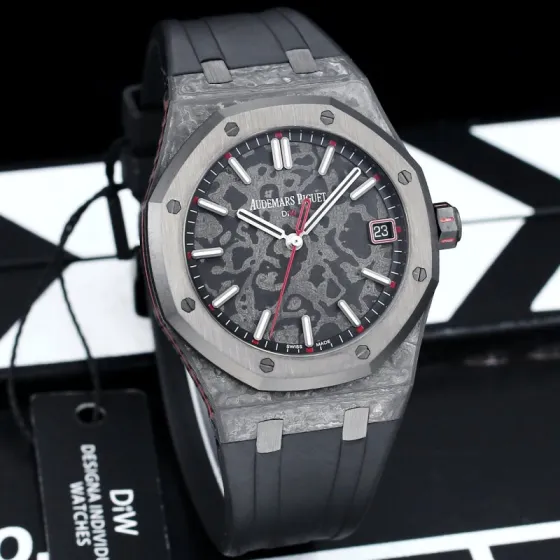 Audemars Piguet Royal Oak 15500 DiW NTPT grey forged carbon case grey bezel grey camouflage dial black rubber strap 41mm Men s Automatic