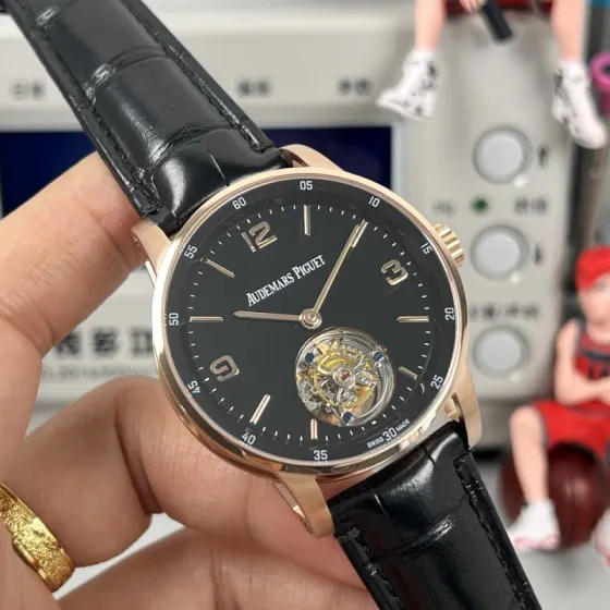 Audemars Piguet CODE 11 59 Tourbillon pink gold case black bezel black dial black leather strap 41mm Men s Automatic