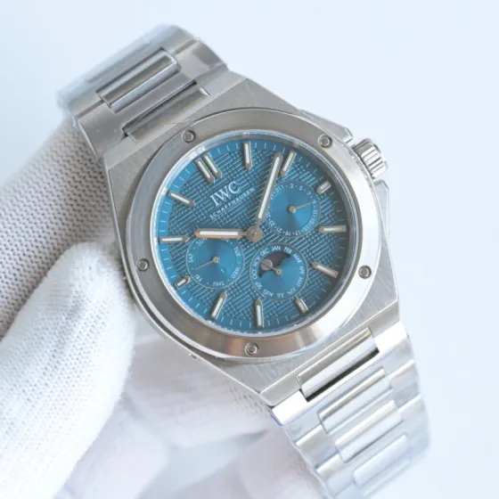 IWC Ingenieur Perpetual Calendar 41 stainless steel case and bezel turquoise blue dial stainless steel bracelet 41mm Men s Automatic