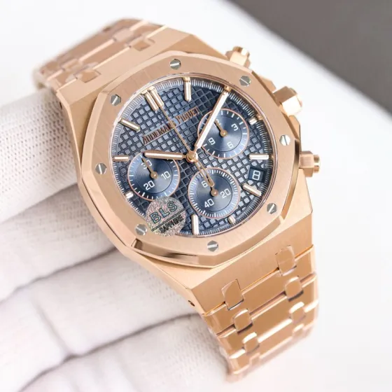 Audemars Piguet Royal Oak Chronograph 26420OR OO A125CR 01 rose gold case and bracelet blue dial 41mm Men s Automatic