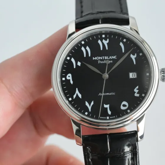 Montblanc Tradition Automatic Arabic Numerals stainless steel case black dial black leather strap 40mm Men s — AAA Quality Clone