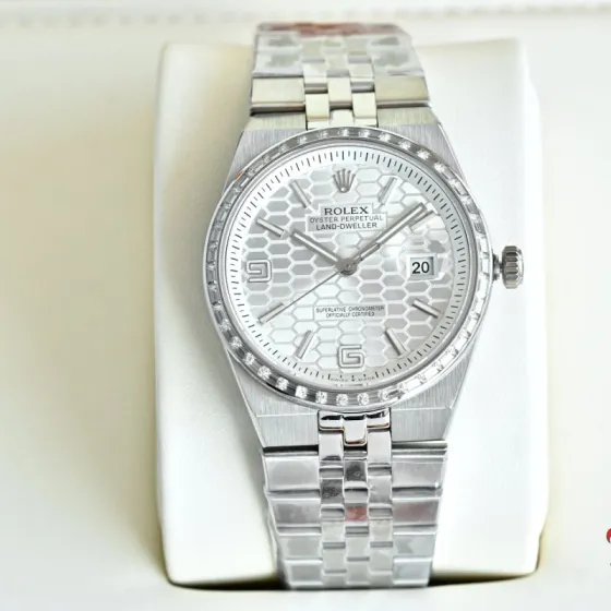 Rolex Land-Dweller silver case diamond bezel silver honeycomb dial silver bracelet 40mm Men s Automatic — 1:1 Replica Watch
