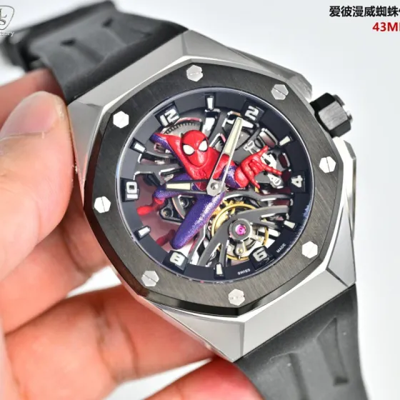 Audemars Piguet Royal Oak Concept Spider-Man black titanium case black bezel black skeleton dial black rubber strap 43mm Men s Automatic