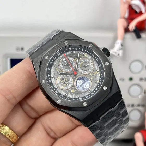 Audemars Piguet Royal Oak Perpetual Calendar Chronograph black ceramic case and bezel grey dial black rubber strap 44mm Men s Automatic