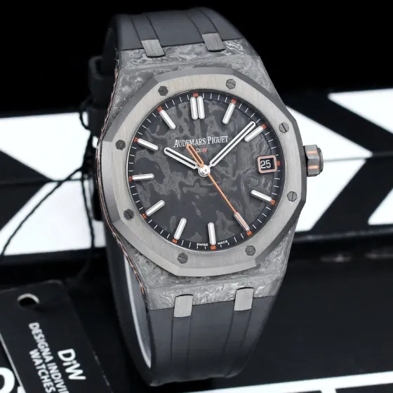 Audemars Piguet Royal Oak Offshore 15500 DiW NTPT gray carbon case bezel black dial black rubber strap 41mm Men s Automatic