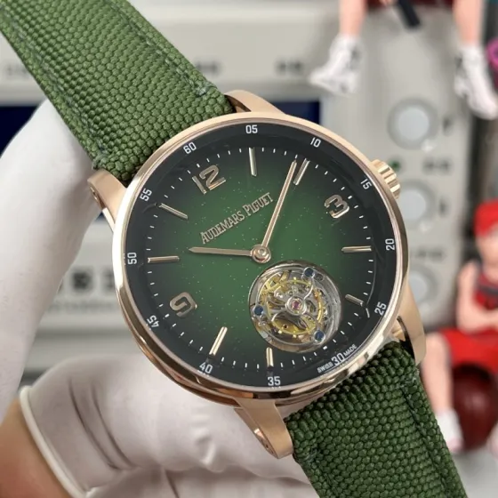 Audemars Piguet Code 11 59 Selfwinding Flying Tourbillon rose gold case green dial green fabric strap 41mm Men s Automatic