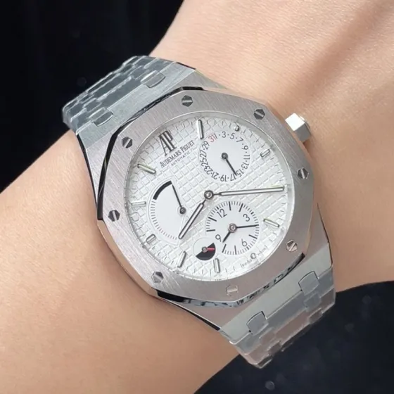 Audemars Piguet Royal Oak Dual Time stainless steel case and bracelet silver bezel white dial 41mm Men s Automatic