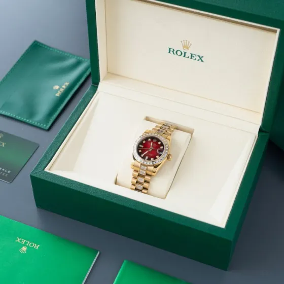 Rolex Datejust gold with red dial 31mm Women s Automatic — Super Clone Replica